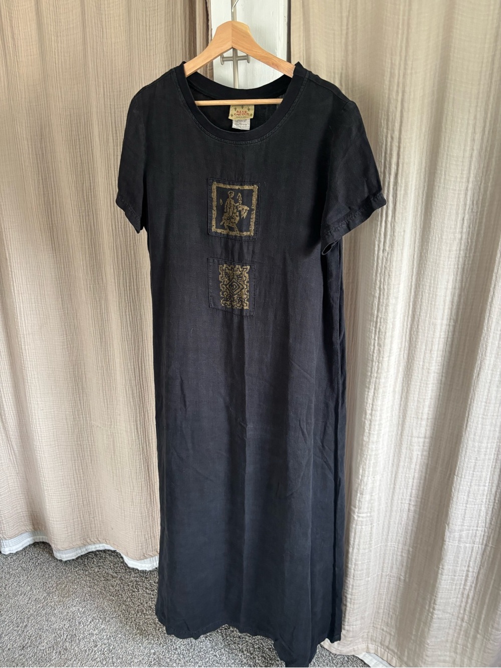 Vintage Blue Cactus Linen Maxi Dress- Large - Picture 2 of 10